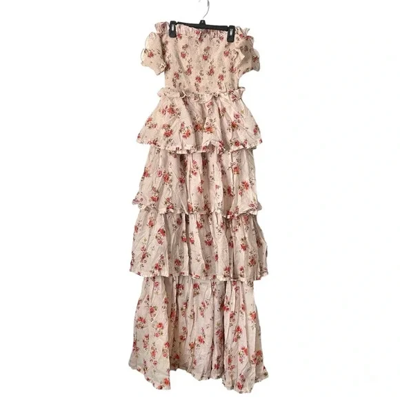 🆕 V. CHAPMAN The Angelina Tiered Dress in Natural Dainty Floral Sz 6 - Picture 3 of 9